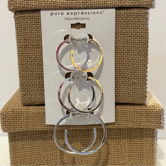 NWT 2 packs -4 total pairs of silver tone earrings. Dress Barn coins; 3 pr hoops - Picture 7 of 11